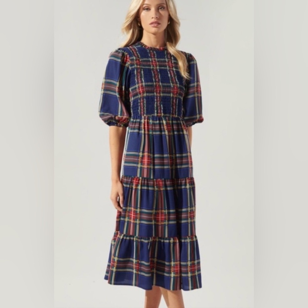 Sugarlips Plaid Midi Dress - Blue and Red